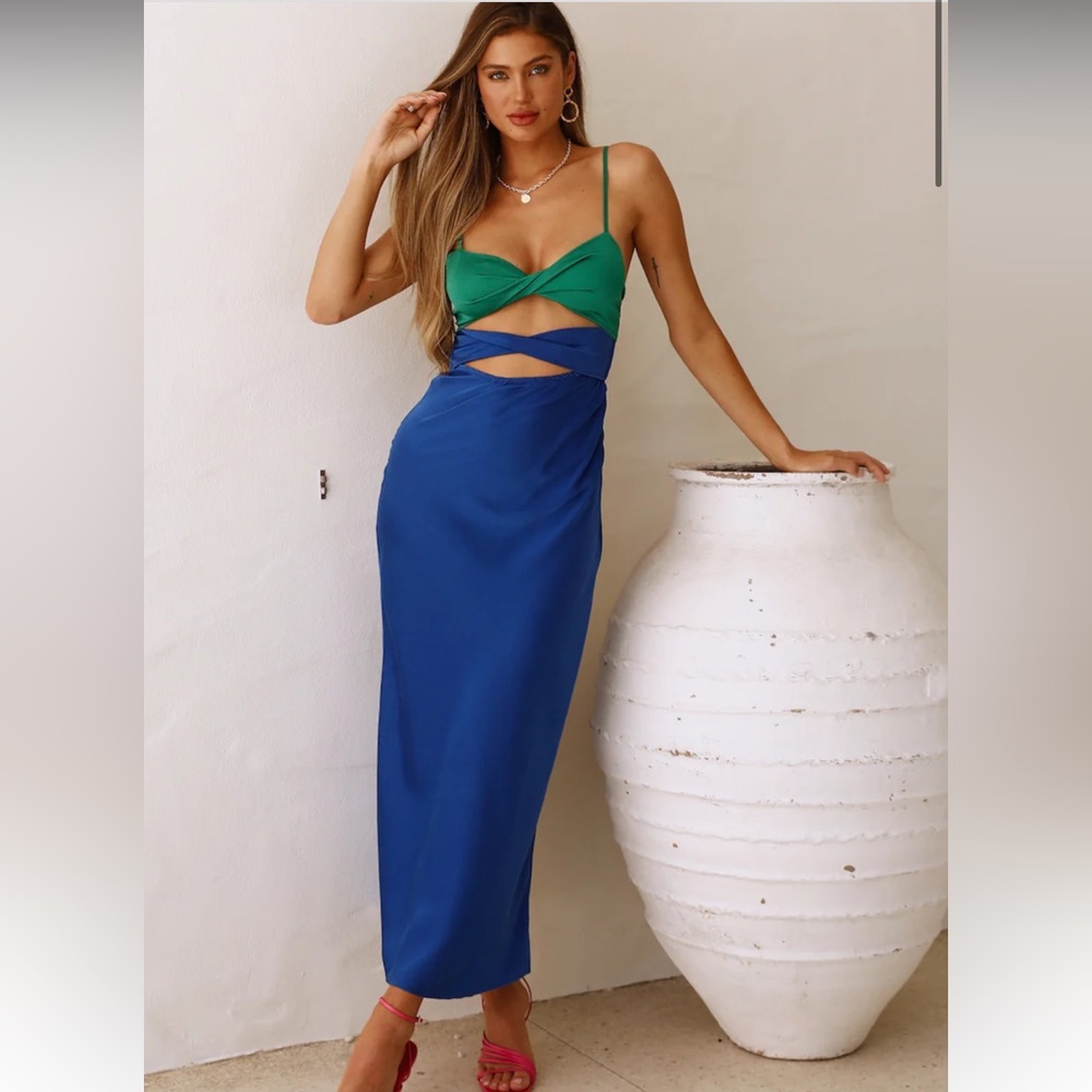 HELLO MOLLY SPLIT THINKING MAXI DRESS ROYAL BLUE